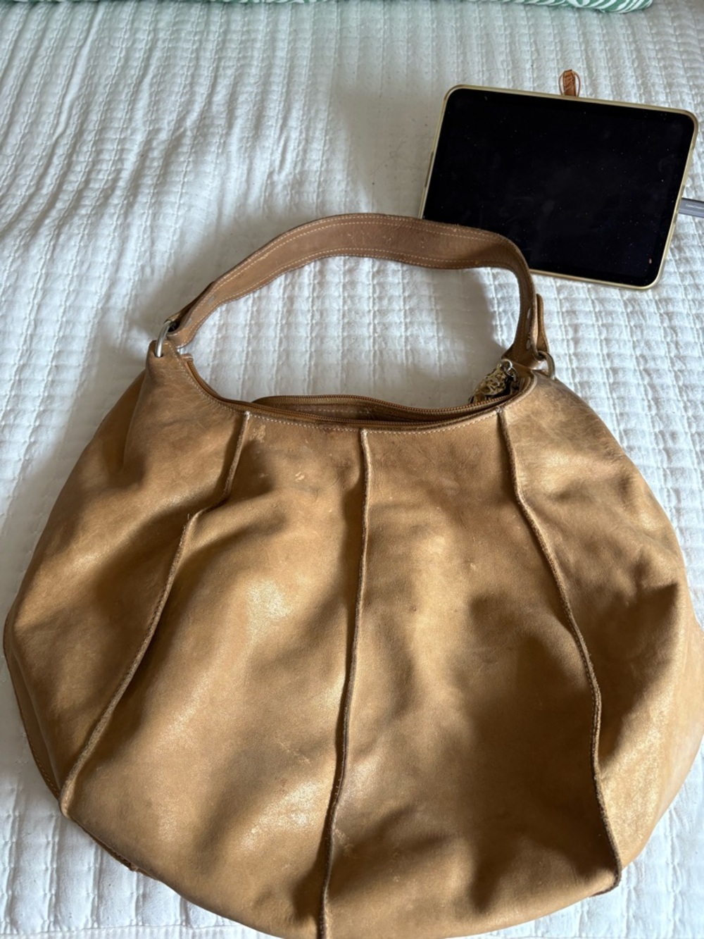 CO-LAB by Chris Kon Leather Hobo Shoulder Bag with tassel- Tan from the 80’s